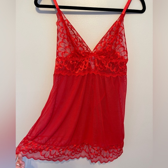 NWOT Red Sheer and Lace Babydoll Dress w/ Matching Thong - Picture 3 of 8
